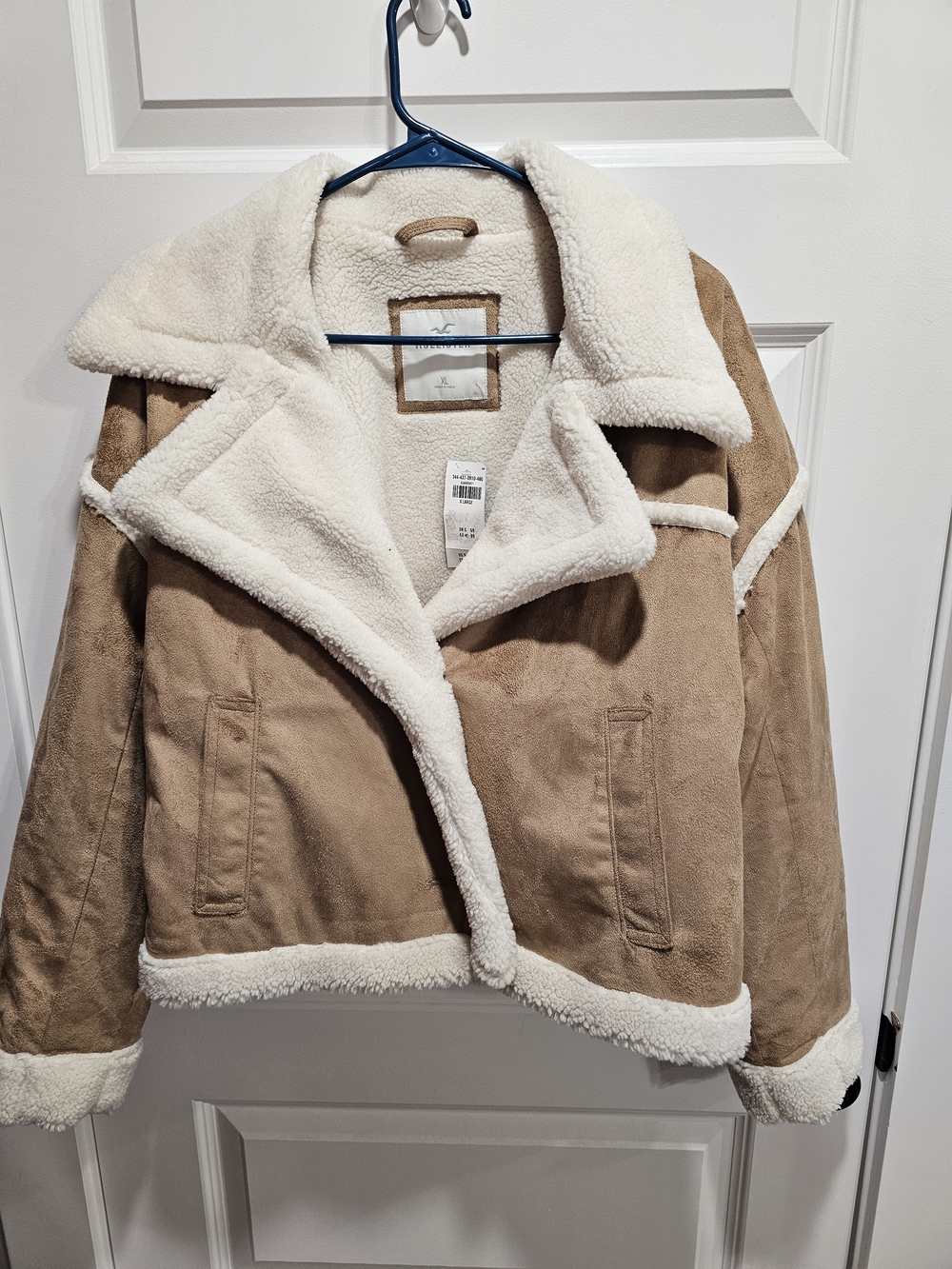 Hollister Tan Jacket with Cream Faux-Shearling Trim